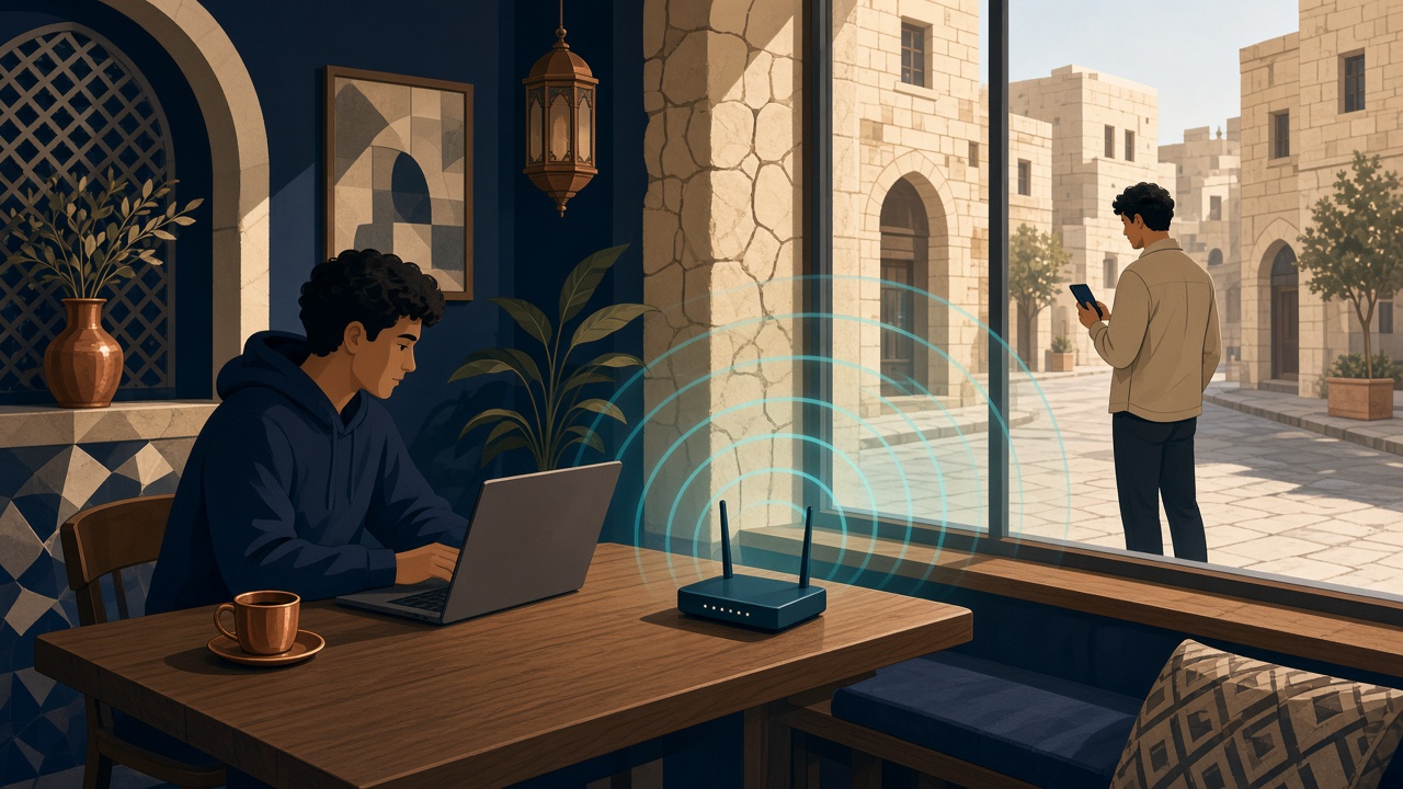 مقهى تبث شبكته خارج الزجاج